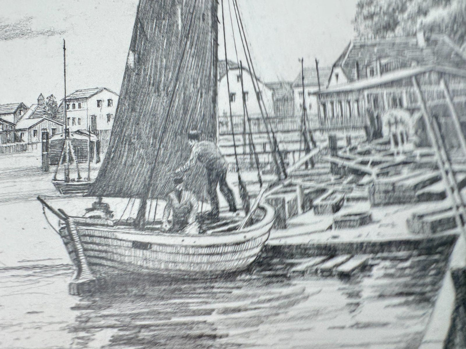 * HEINZ WEHLISCH ZEICHNUNG KAPPELN ANSICHT SIGNIERT HAFEN