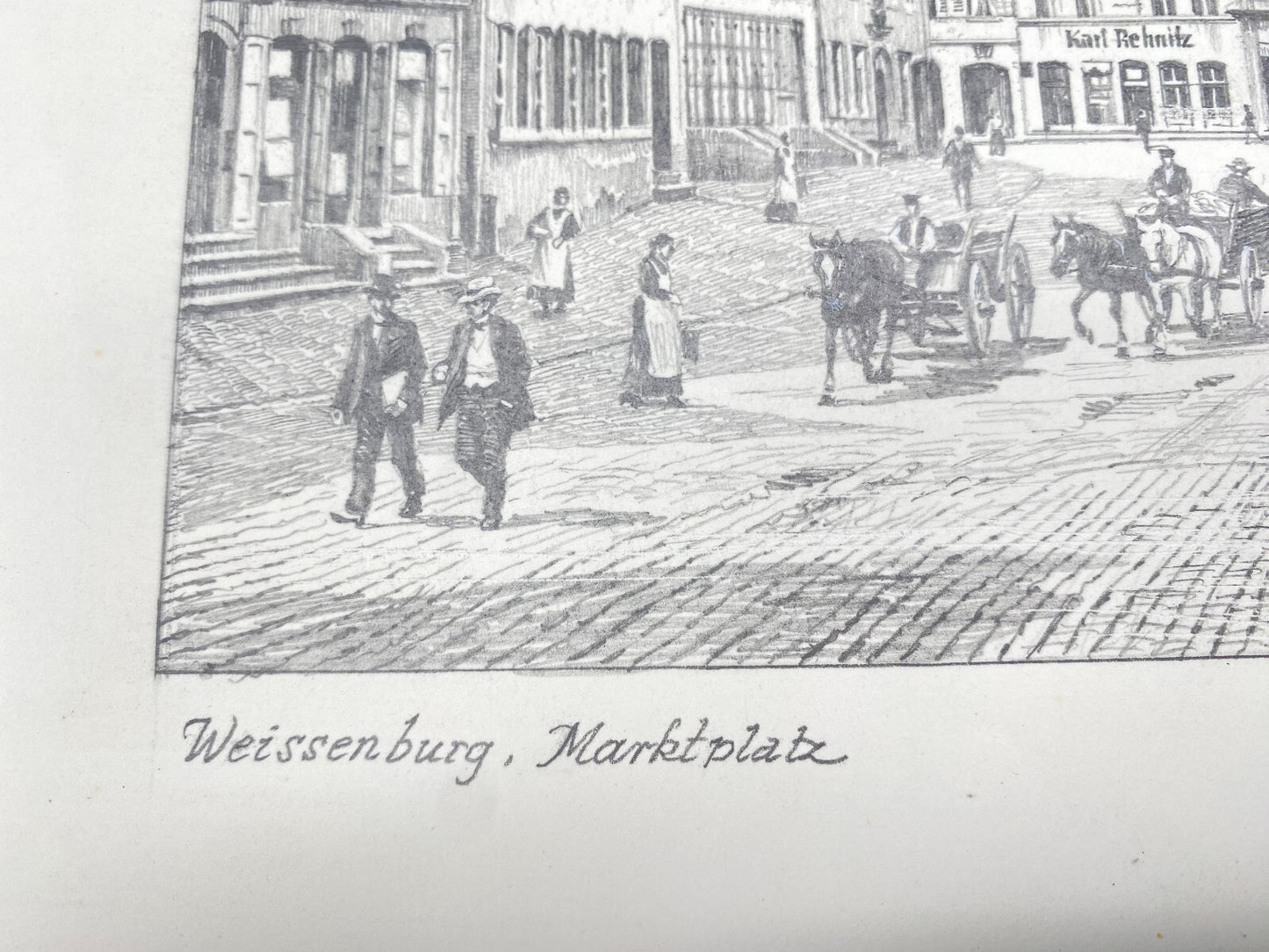 DEUTSCHER KÜNSTLER HEINZ WEHLISCH ZEICHNUNG WEISSENBURG MARKTPLATZ HANDSIGNIERT
