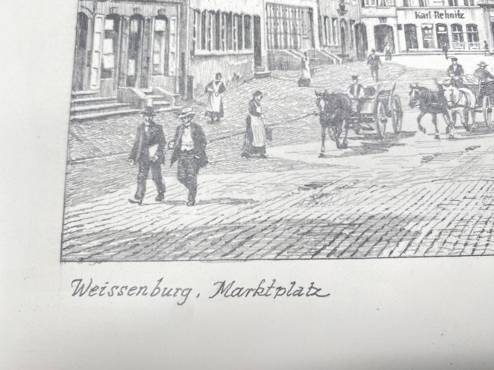 DEUTSCHER KÜNSTLER HEINZ WEHLISCH ZEICHNUNG WEISSENBURG MARKTPLATZ HANDSIGNIERT
