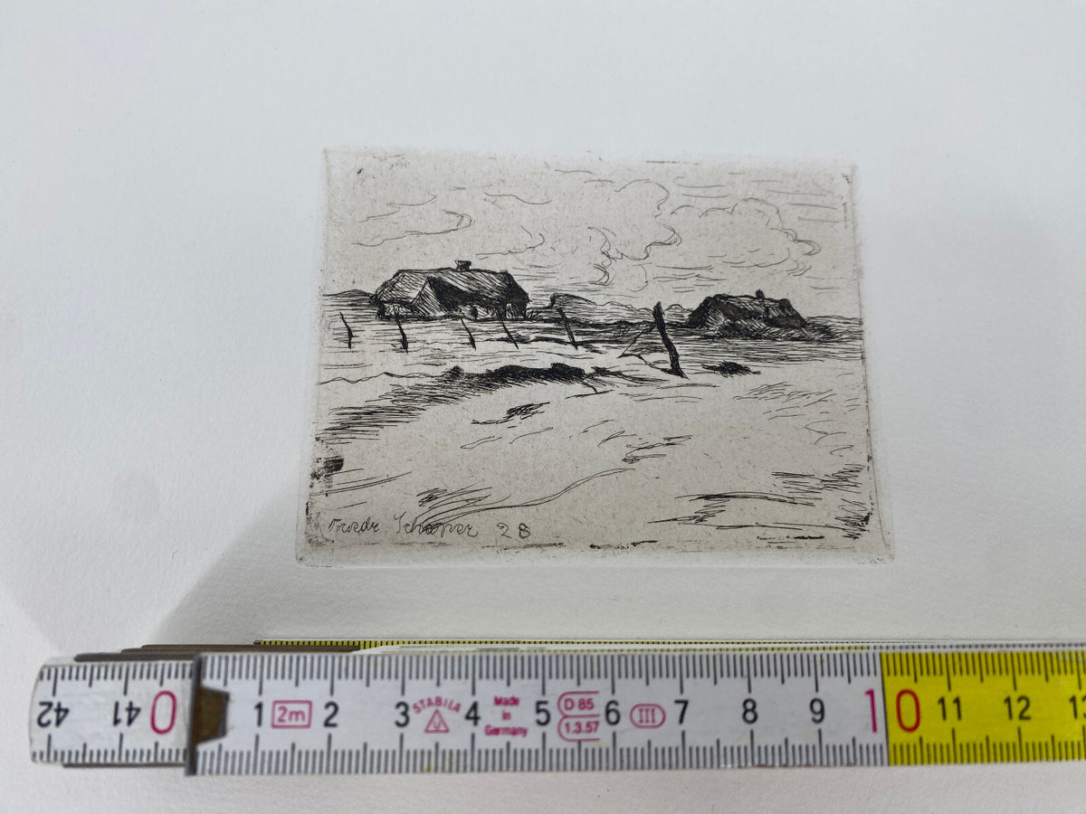 * FRIEDRICH SCHAPER 1869-1956 RADIERUNG LANDSCHAFT SYLT LICHTWARK 1928