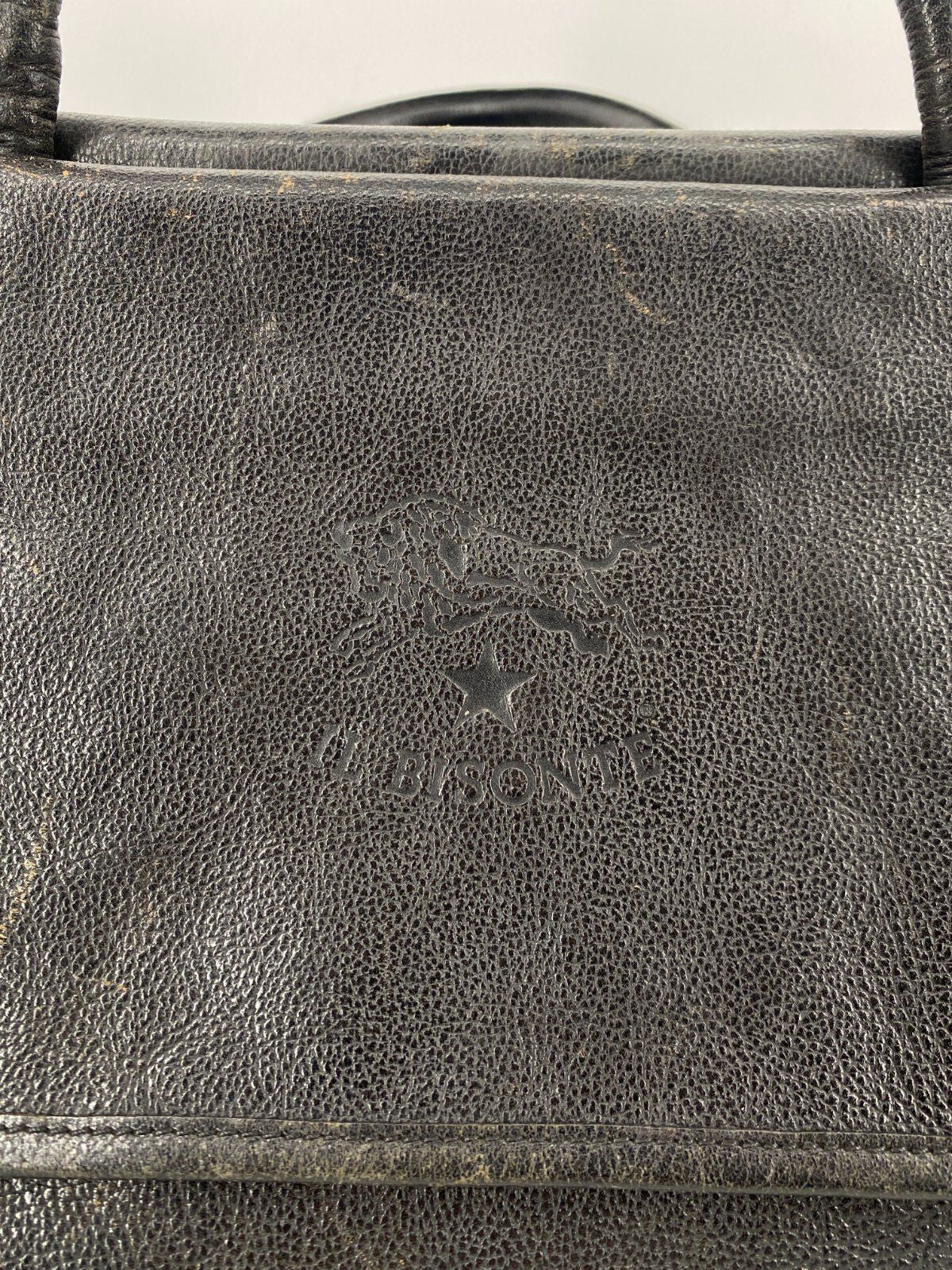 * VINTAGE IL BISONTE ECHT LEDER REISETASCHE SCHWARZ ITALY DESIGN