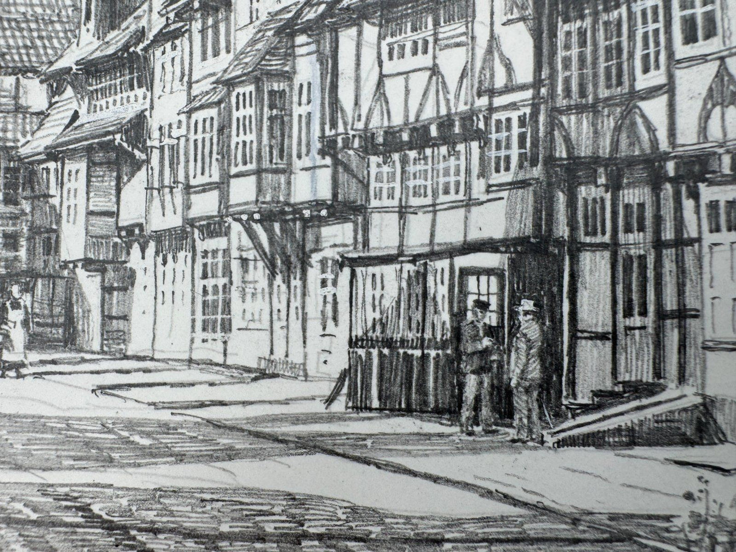 * HEINZ WEHLISCH ZEICHNUNG LEMGO AM KIRCHPLATZ ST NICOLAI ANSICHT