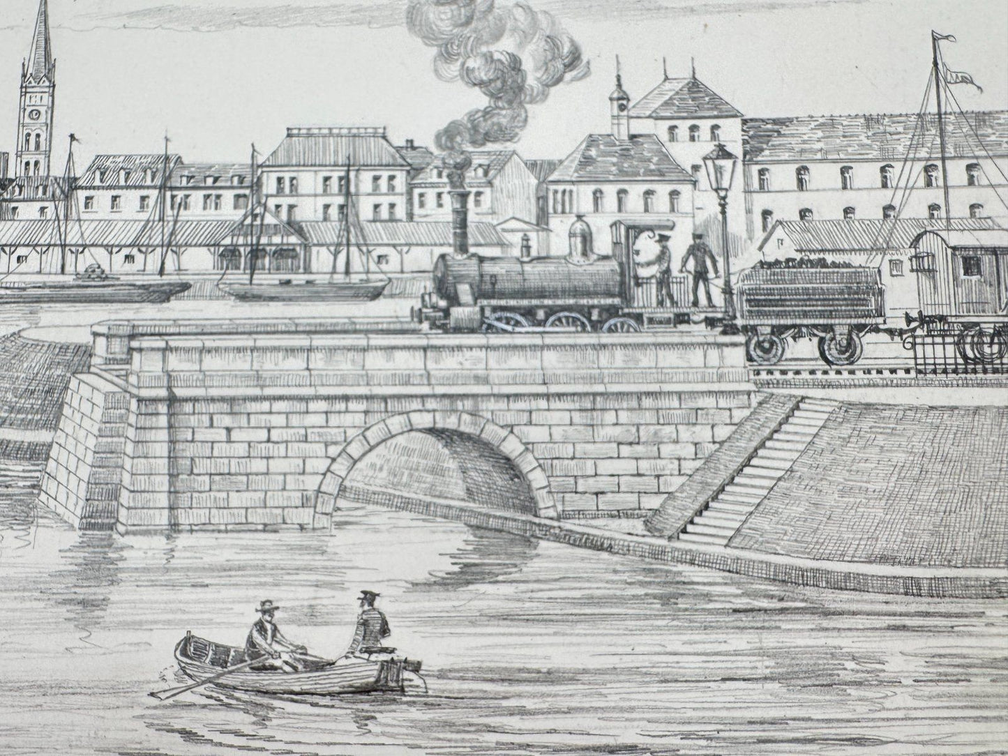 * HEINZ WEHLISCH ZEICHNUNG LUDWIGSHAFEN UM 1865 ANSICHT SIGNIERT
