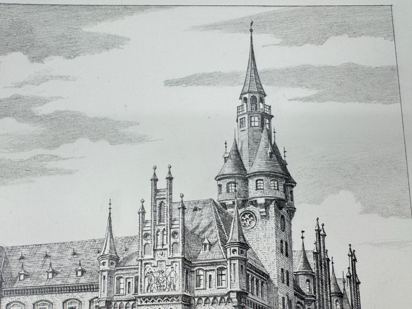* HEINZ WEHLISCH ZEICHNUNG GELSENKIRCHEN RATHAUS UM 1910 ANSICHT