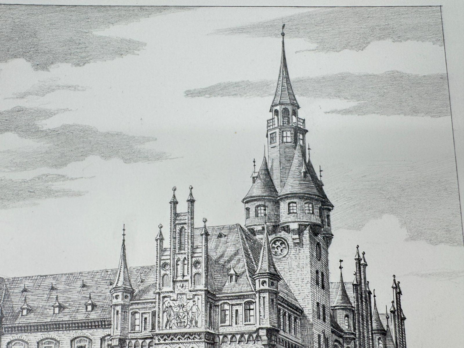* HEINZ WEHLISCH ZEICHNUNG GELSENKIRCHEN RATHAUS UM 1910 ANSICHT