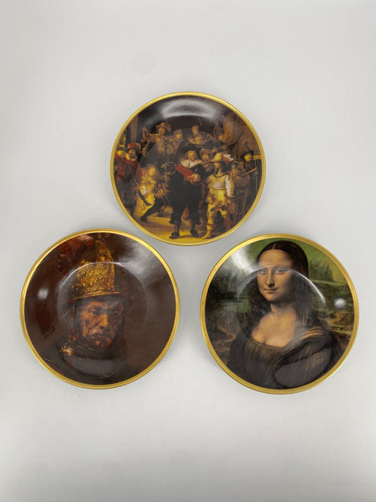 * 3 X SAMMELTELLER PORZELLAN MONA LISA REMBRANDT GEMÄLDE KUNST