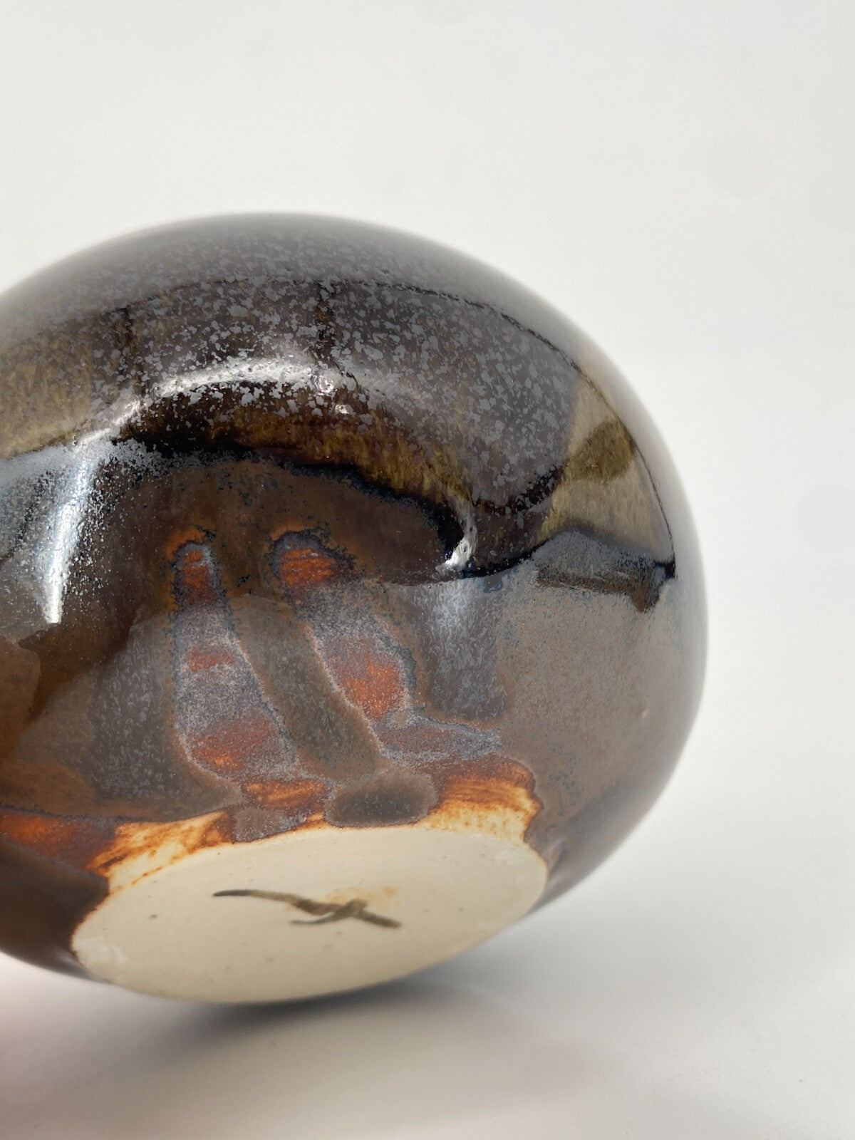 * STUDIO KERAMIK KLEINE BAUCHIGE KUGEL VASE BRAUN GLÄNZEND VINTAGE
