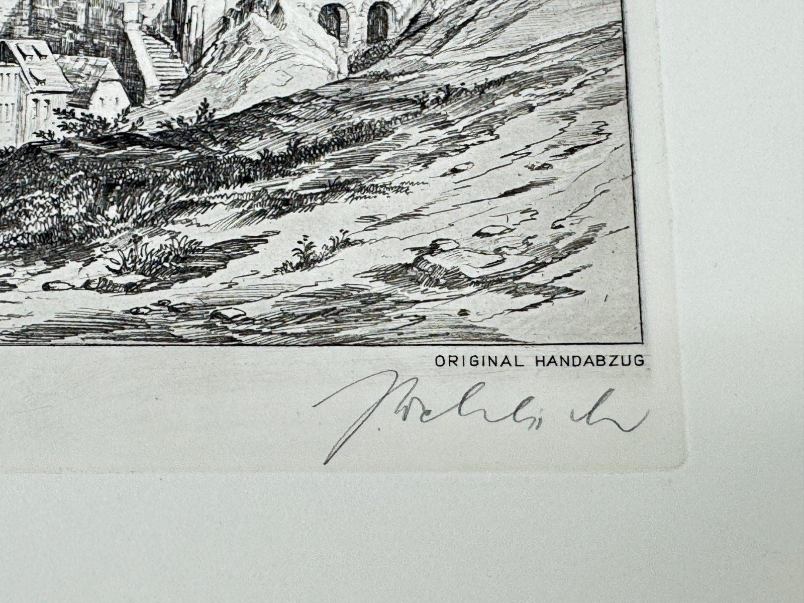 * HEINZ WEHLISCH RADIERUNG TRARBACH 1840 ANSICHT SIGNIERT
