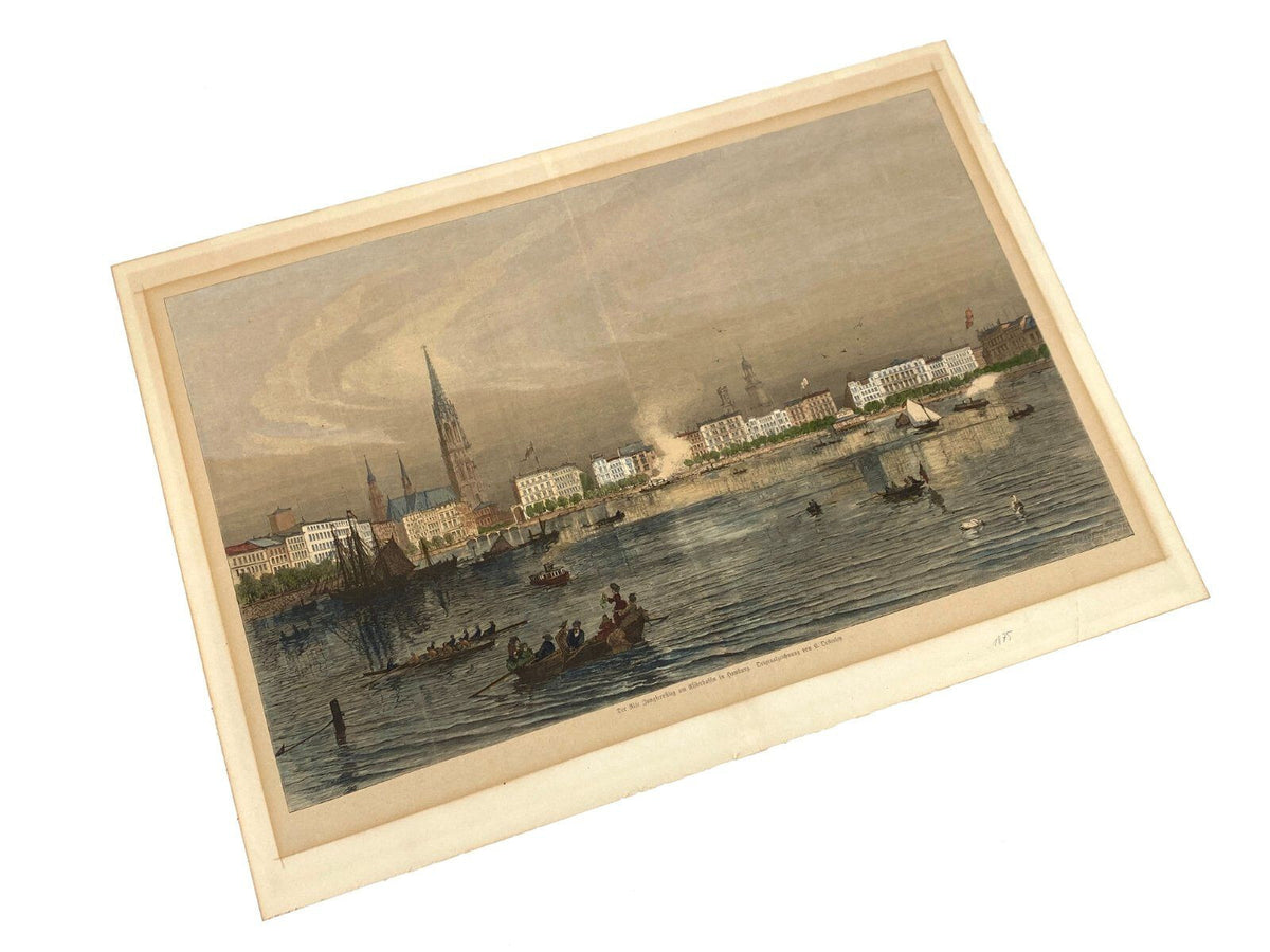 *GRAFIK DER ALTE JUNGFERNSTIEG DRUCK HAMBURG C. OESTERLEY 1875