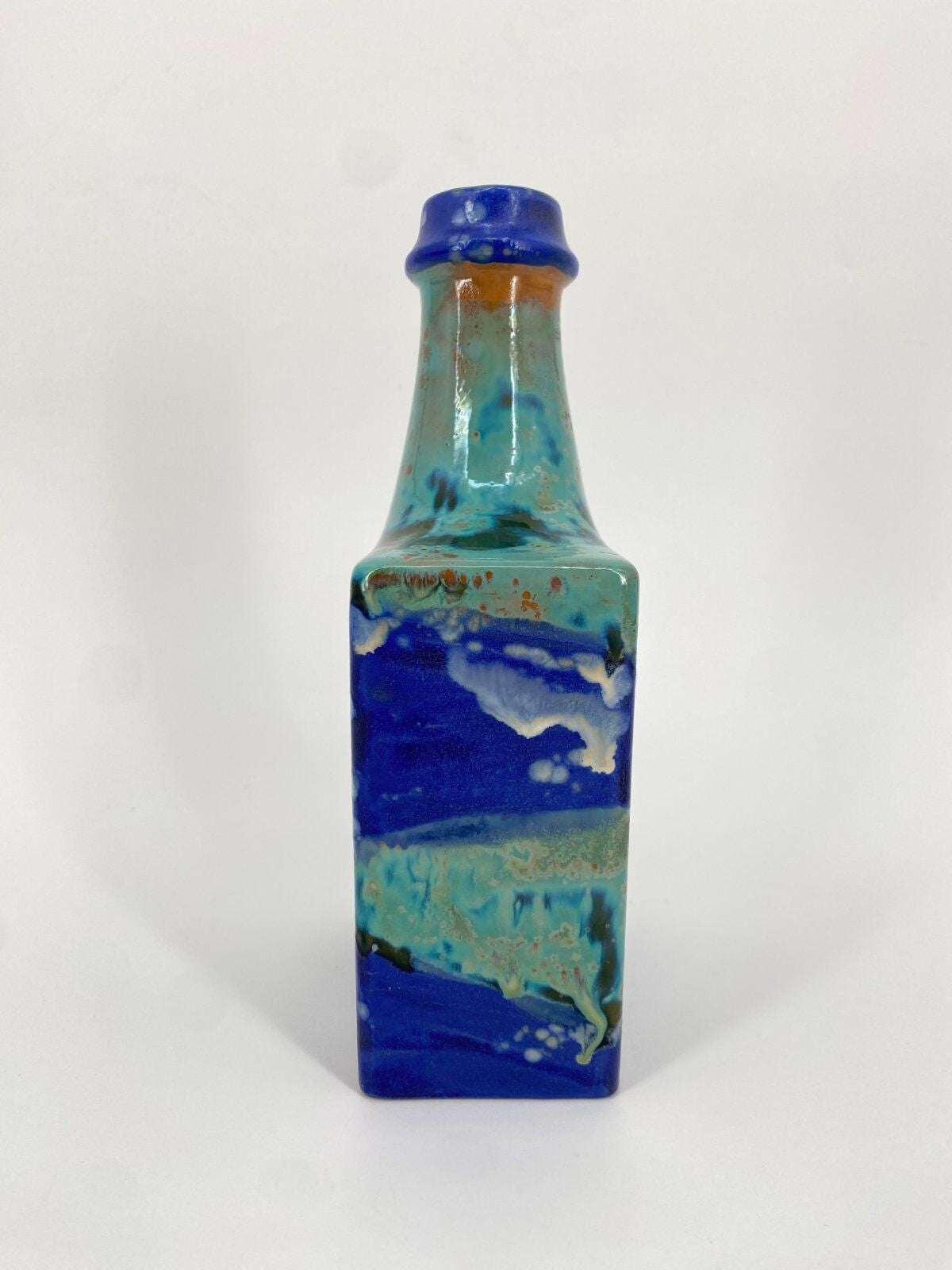* STUDIOKERAMIK CARSTENS VASE 839/23 BLAU GRÜN ZINKKRISTALLE 70ER