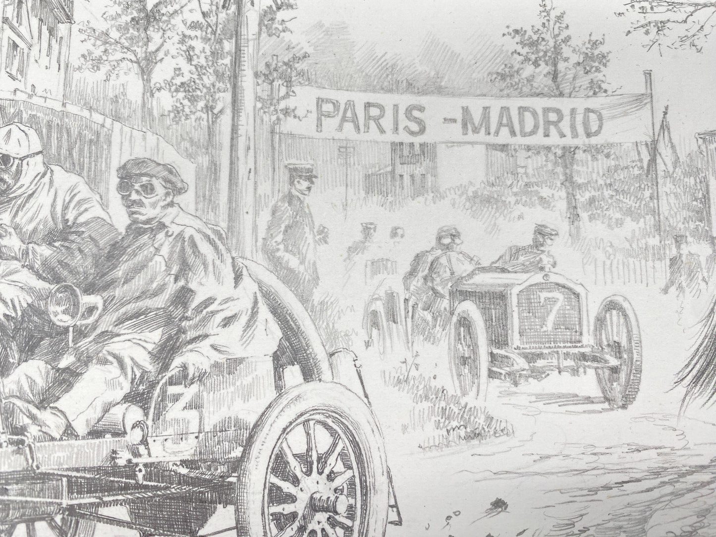 HEINZ WEHLISCH ZEICHNUNG PARIS MADRID AUTORENNEN RENAULT O ORIGINAL HANDSIGNIERT