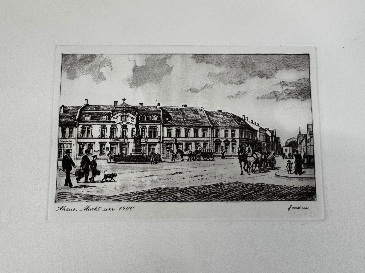 * HEINZ WEHLISCH ORIGINAL RADIERUNG AHAUS MARKT UM 1900 ANSICHT