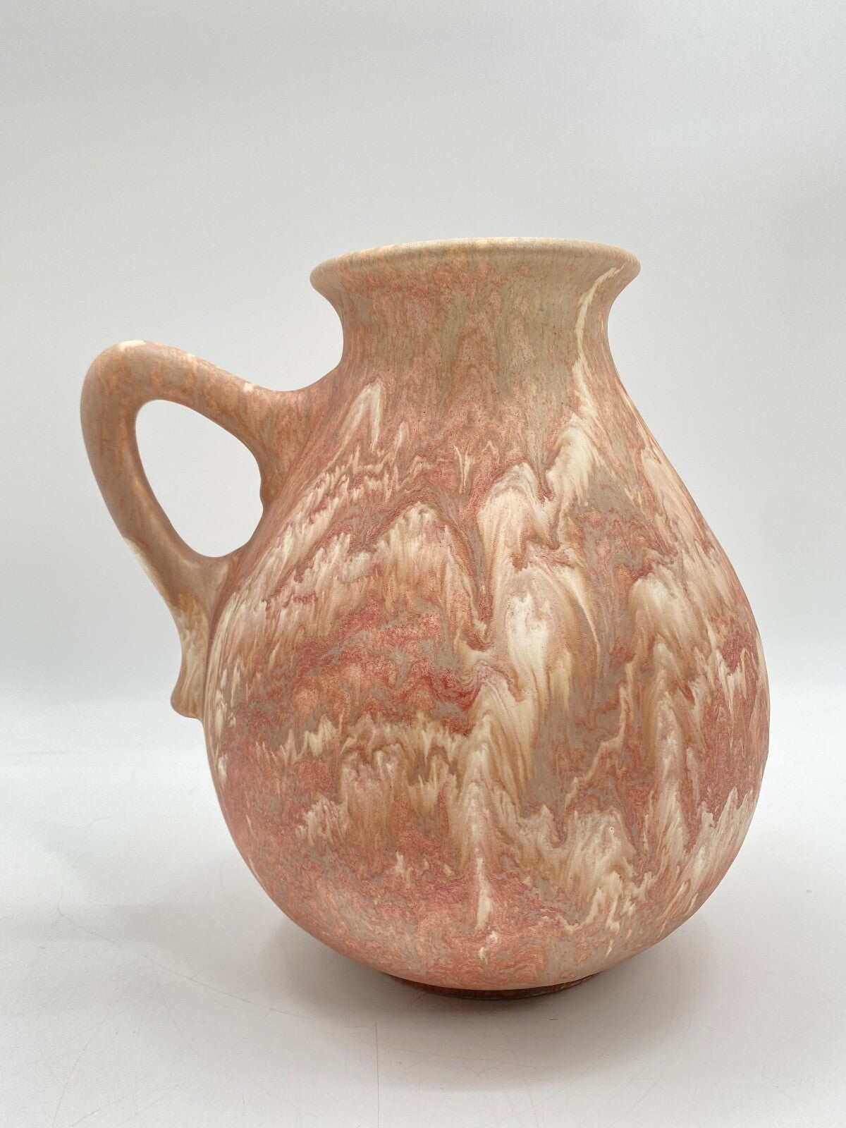 * VASE KERAMIK RUSCHA ART ROSA CREME MARMORIERT SAMT OBERFLÄCHE HENKEL
