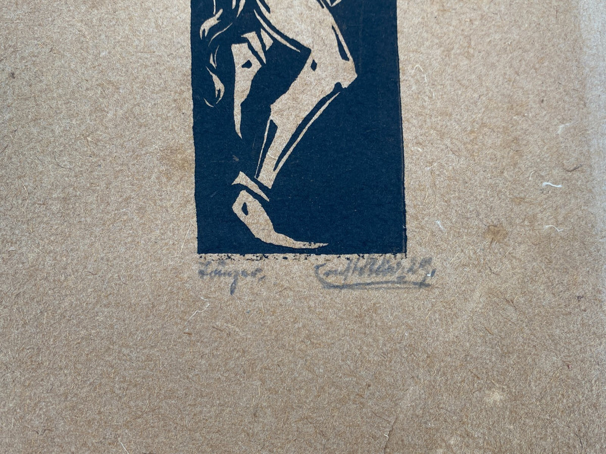 *LINOLSCHNITT ERICH BRAUNSCHWEIG LIEGENDE FRAU ORIGINAL SIGNIERT 20ER 30ER