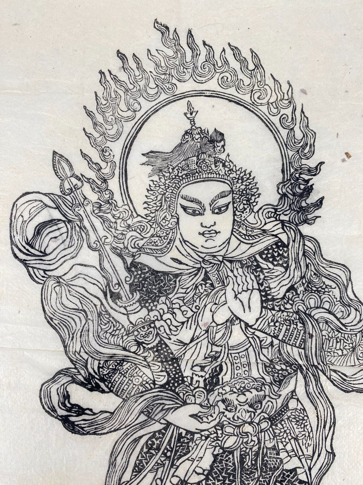 * HOLZSCHNITT BUDDHA BISHAMON GOTTHEIT DRUCK GRAFIK ASIEN