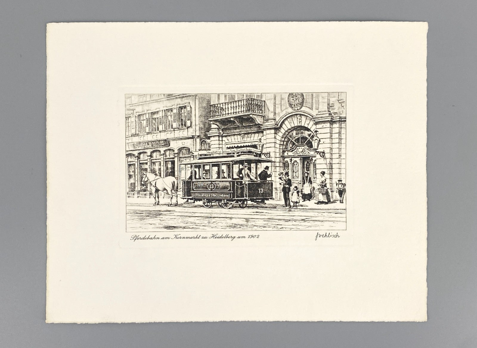 *2x RADIERUNG HEINZ WEHLISCH HEIDELBERG ANSICHTEN PFERDEBAHN MARKTPLATZ ORIGINAL