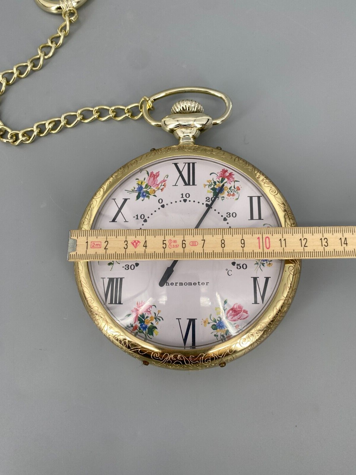 * THERMOMETER TASCHENUHR DEKO RETRO JUGENDSTIL KUNSTSTOFF