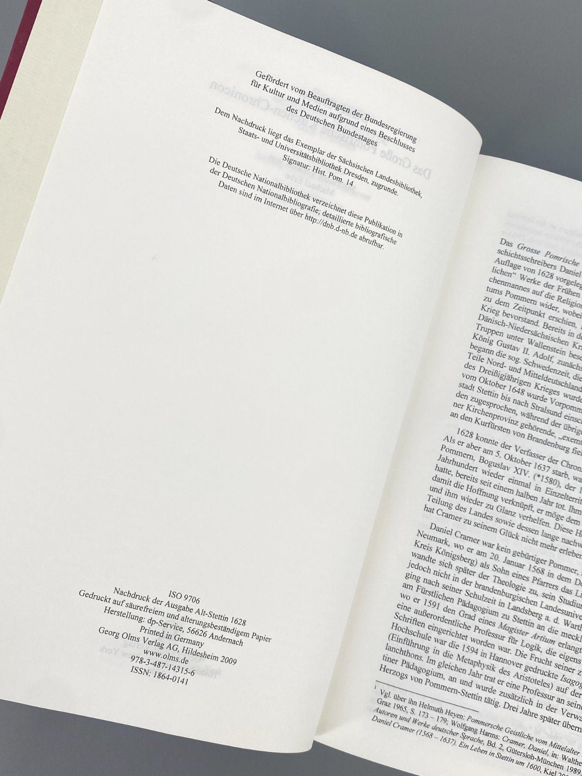 *BUCH DANIEL CRAMER GROßE POMRISCHE KIRCHEN-CHRONICON GEORG OLMS