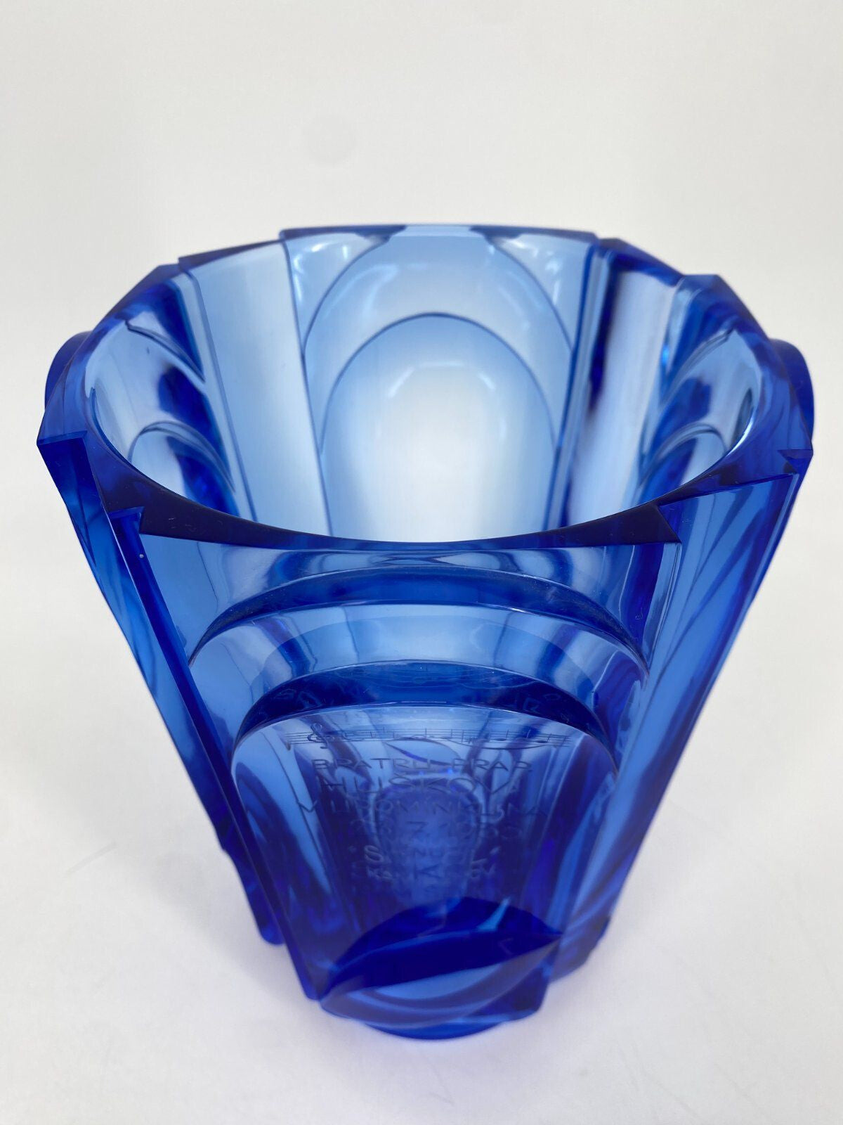 * VASE KRISTALLGLAS ART DECO TSCHECHIEN SOKOL GLAS BLAU