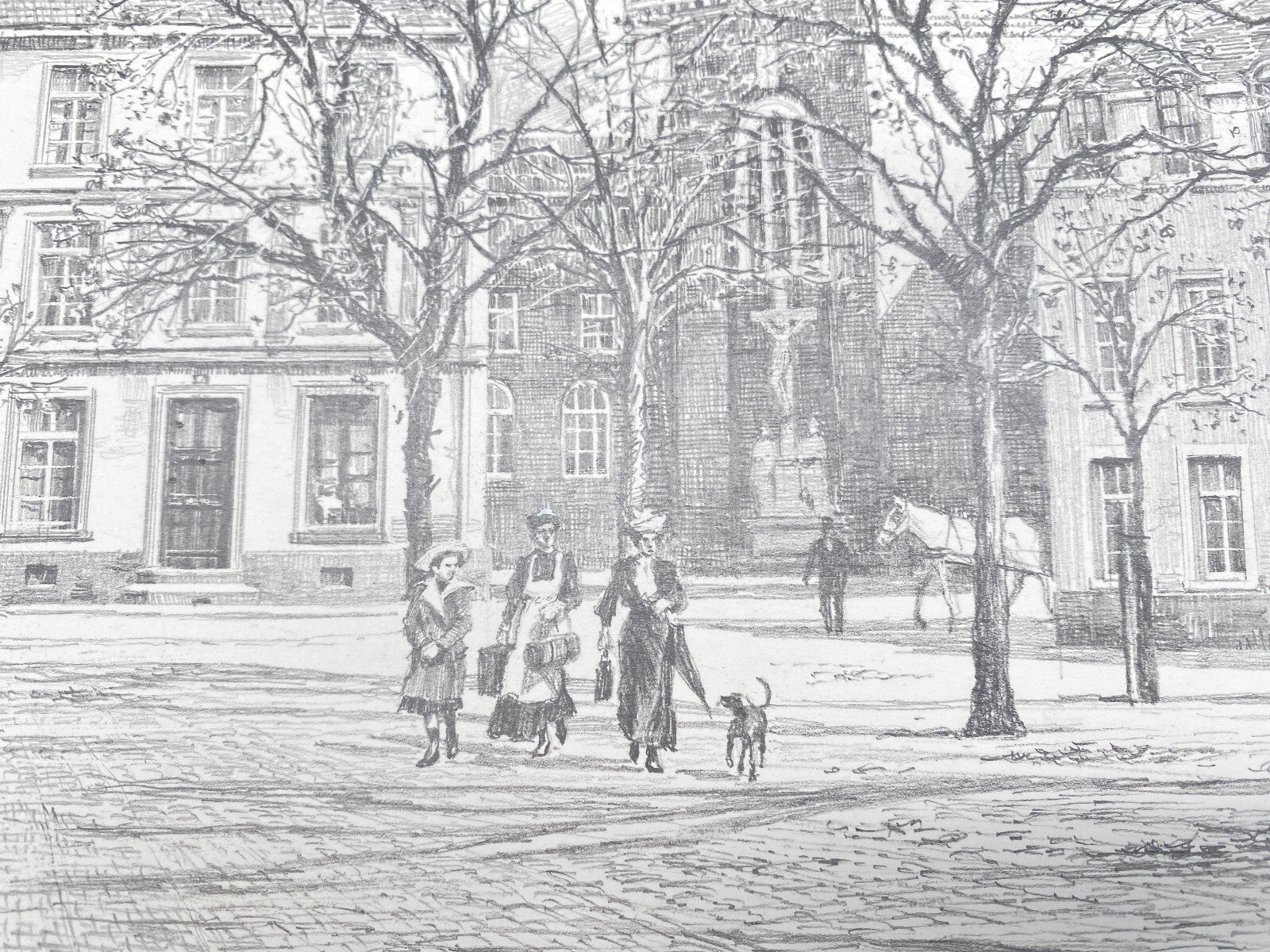 DEUTSCHER KÜNSTLER HEINZ WEHLISCH GEILENKIRCHEN MARKTPLATZ UM 1910 ZEICHNUNG