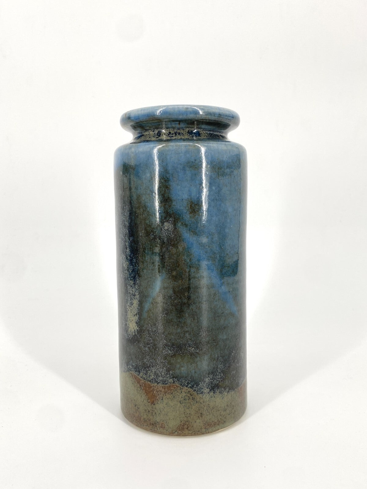 * STUDIO KERAMIK VASE BLAU TÜRKIS GRAU BRAUN GLÄNZEND 21CM VINTAGE