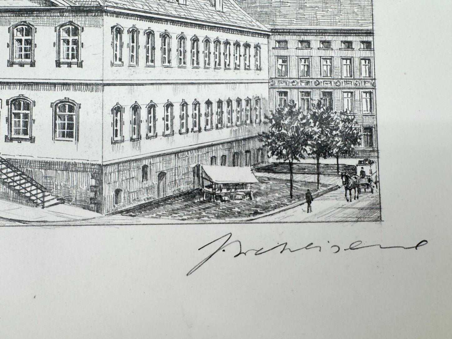 * HEINZ WEHLISCH ZEICHNUNG SIEGEN MARKT ANSICHT SIGNIERT