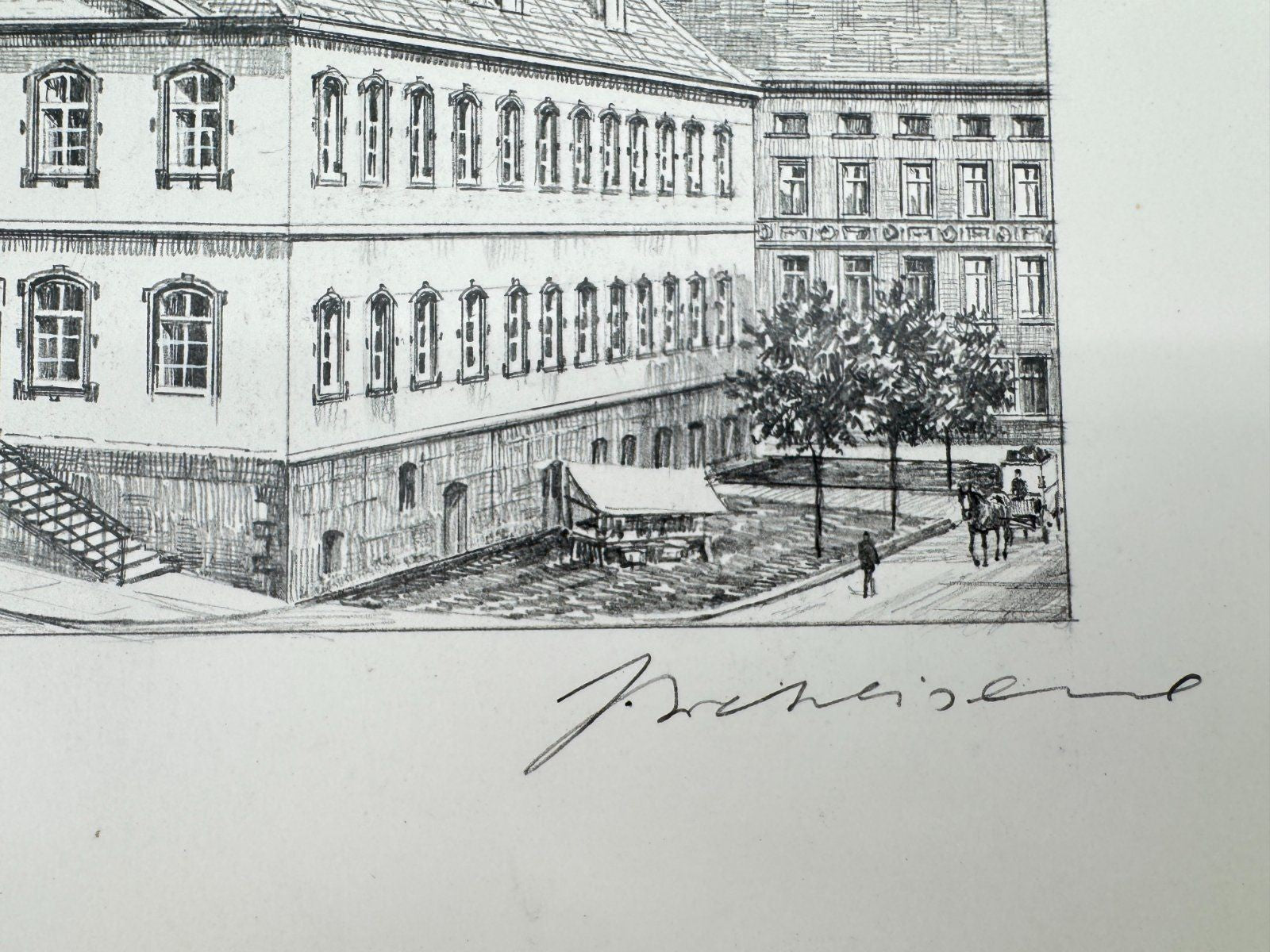 * HEINZ WEHLISCH ZEICHNUNG SIEGEN MARKT ANSICHT SIGNIERT