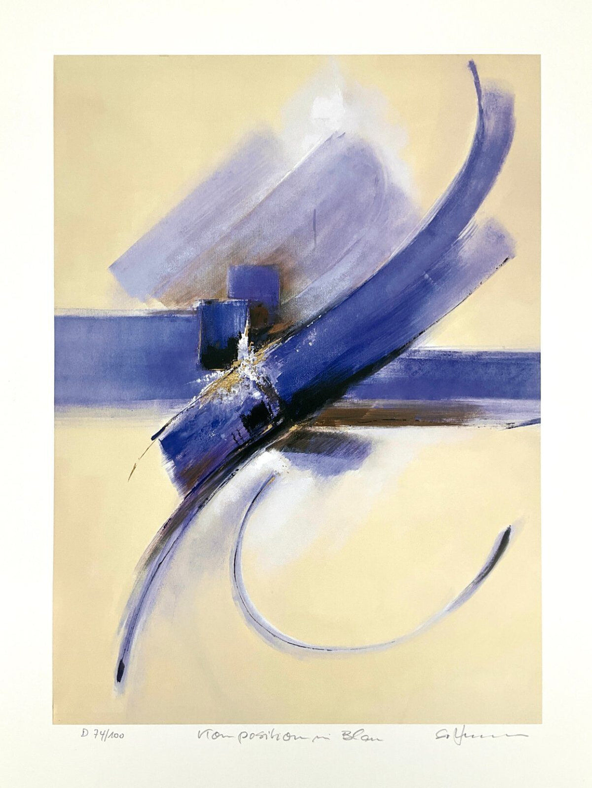 *KUNSTDRUCK GEORG SCHÄDEL KOMPOSITION IN BLAU HANDSIGNIERT NUMMER