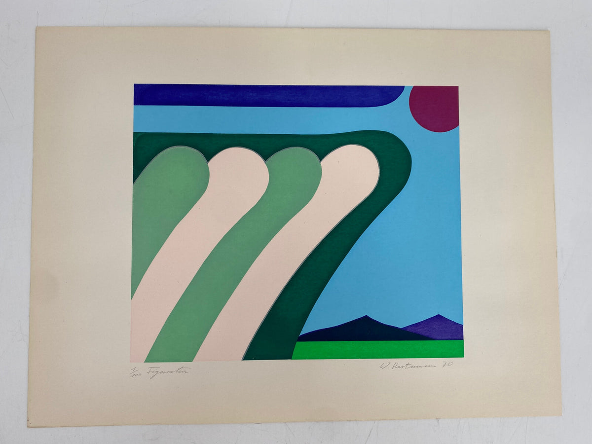 *W.HARTMANN DRUCKGRAFIK FIGURATION SIEBDRUCK LANDSCHAFT ABSTRAKT 1970 1/100 AUFL