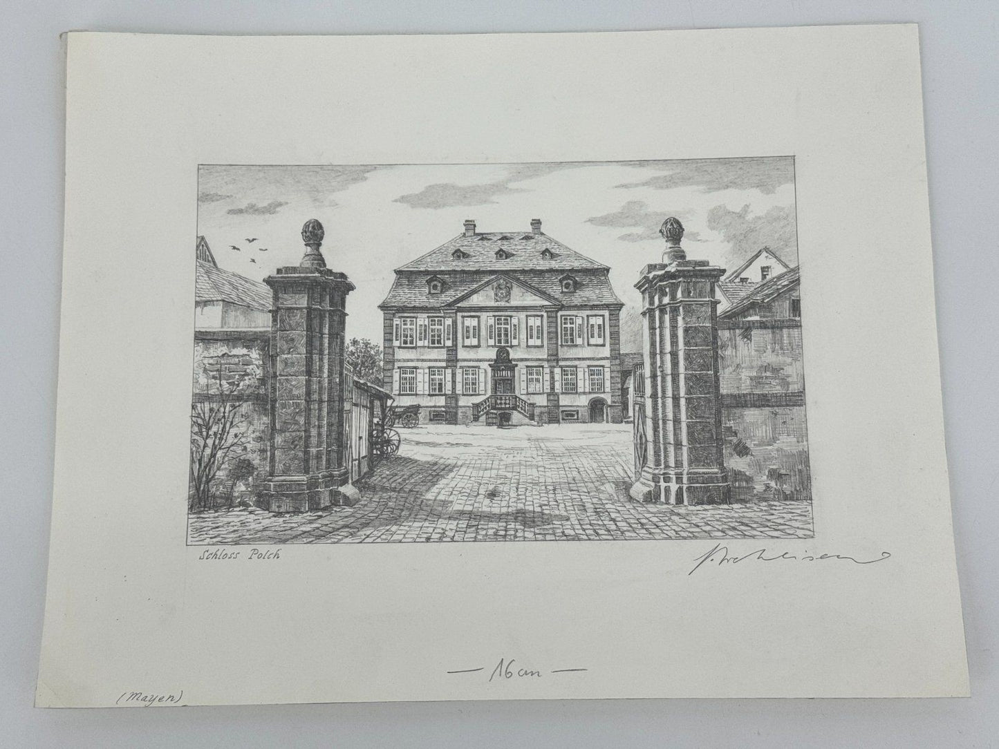 * HEINZ WEHLISCH ZEICHNUNG SCHLOSS POLCH MAYEN ANSICHT SIGNIERT