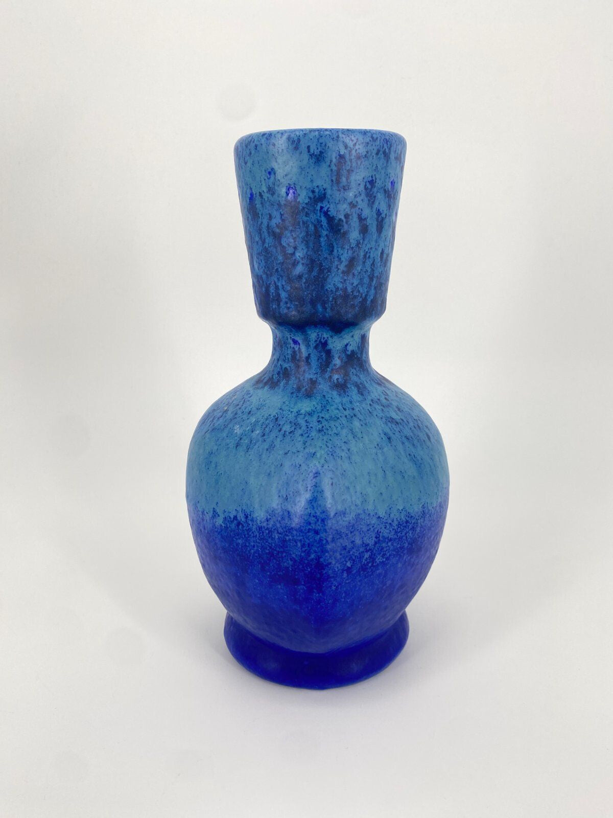 *STUDIOKERAMIK VASE BLAU FAT LAVA LAUFGLASUR W.-GERMANY 60ER 70ER