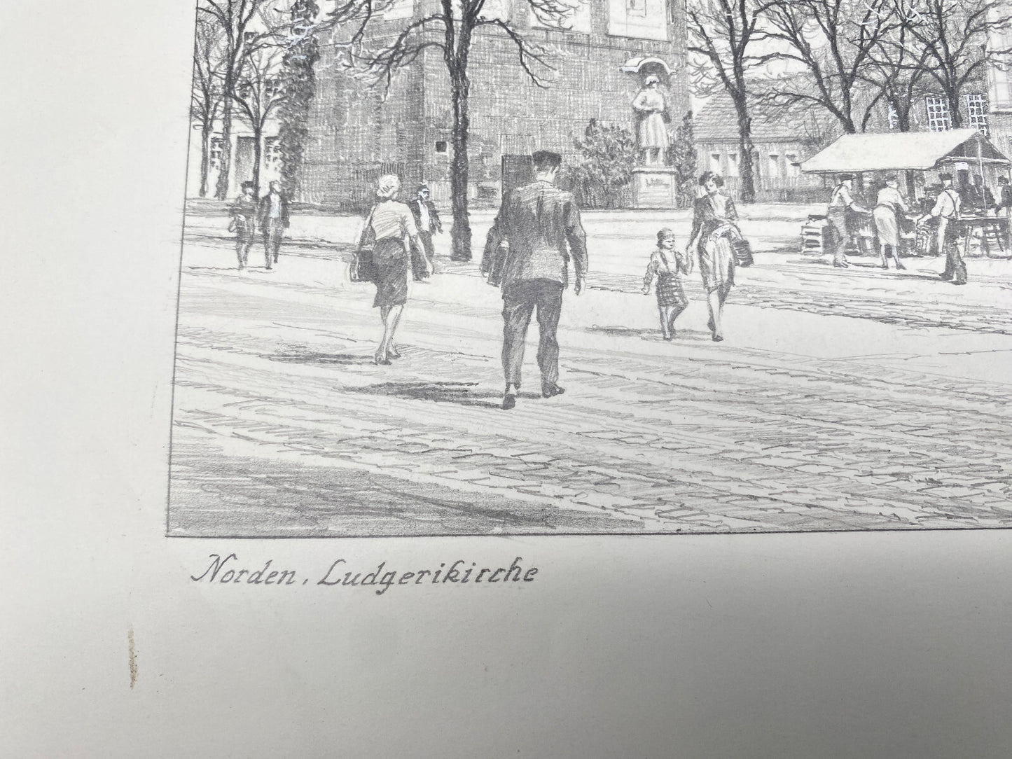 DEUTSCHER KÜNSTLER HEINZ WEHLISCH ZEICHNUNG NORDEN LUDGERIKIRCHE HANDSIGNIERT