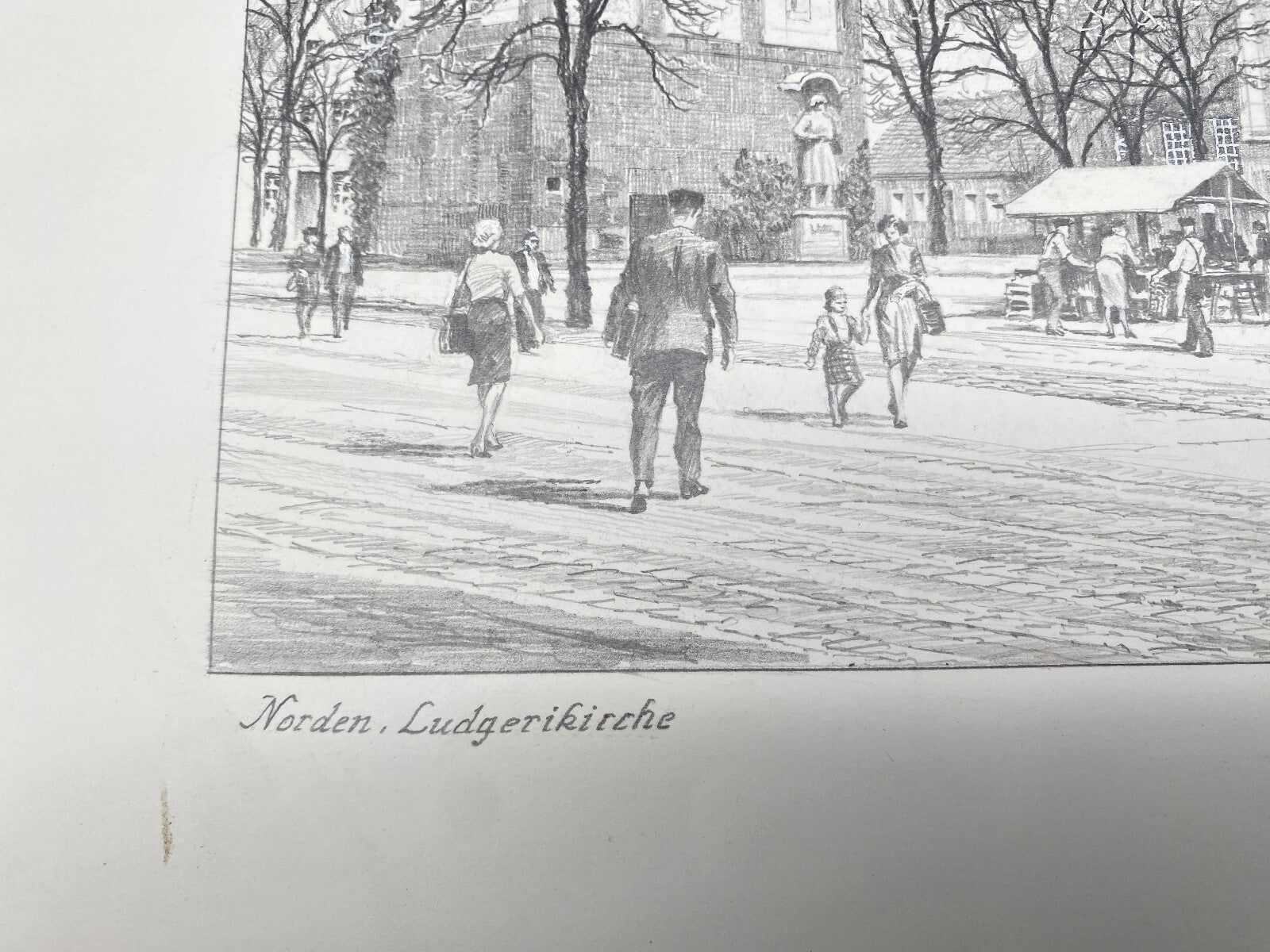 DEUTSCHER KÜNSTLER HEINZ WEHLISCH ZEICHNUNG NORDEN LUDGERIKIRCHE HANDSIGNIERT