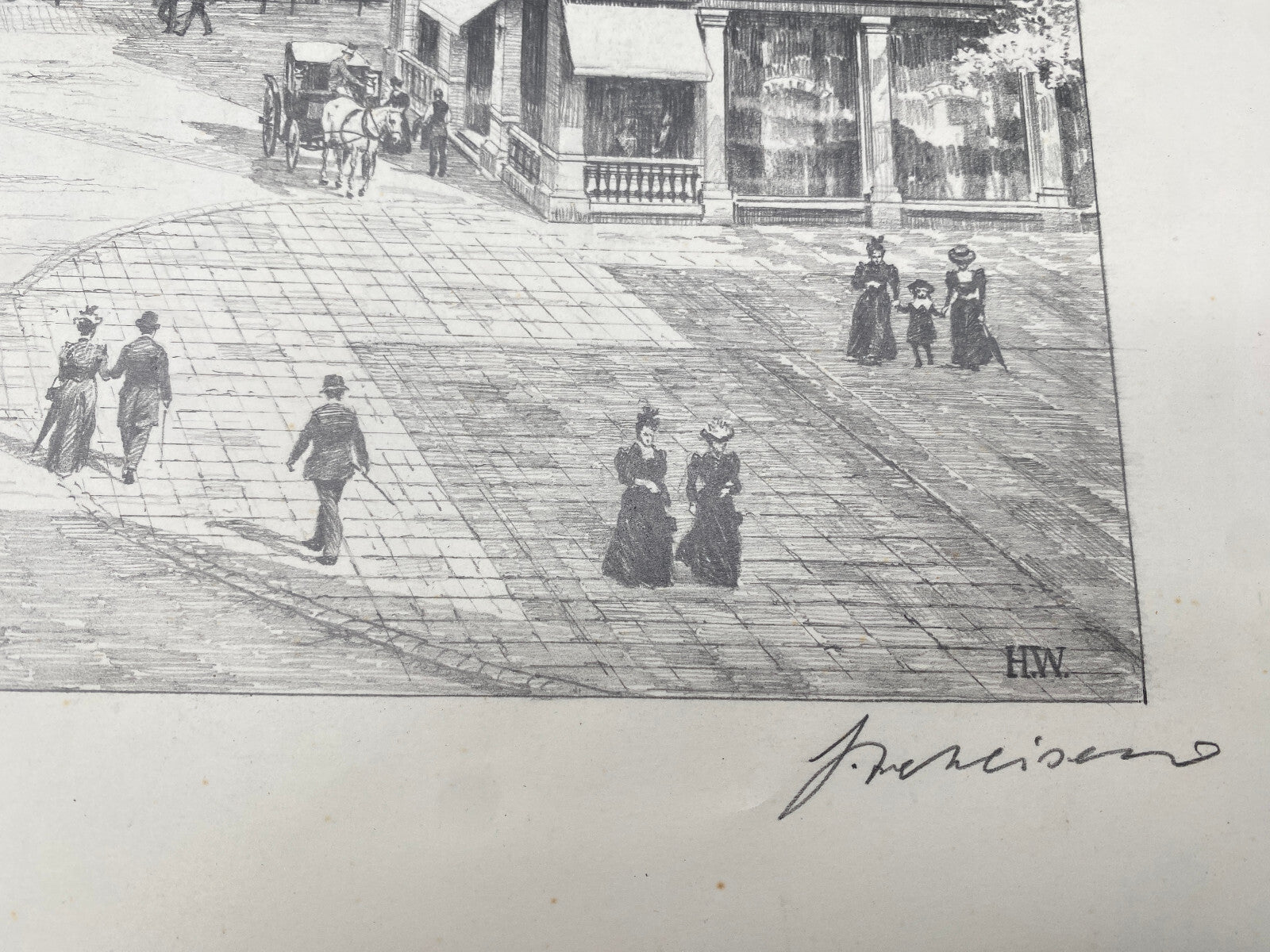 HEINZ WEHLISCH BAD PYRMONT DER BRUNNENPLATZ UM 1900 ORIGINAL ZEICHNUNG SIGNIERT