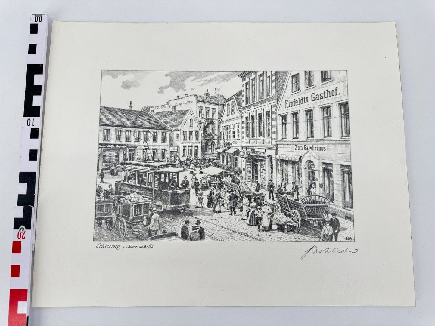 * HEINZ WEHLISCH ZEICHNUNG SCHLESWIG KORNMARKT ANSICHT SIGNIERT