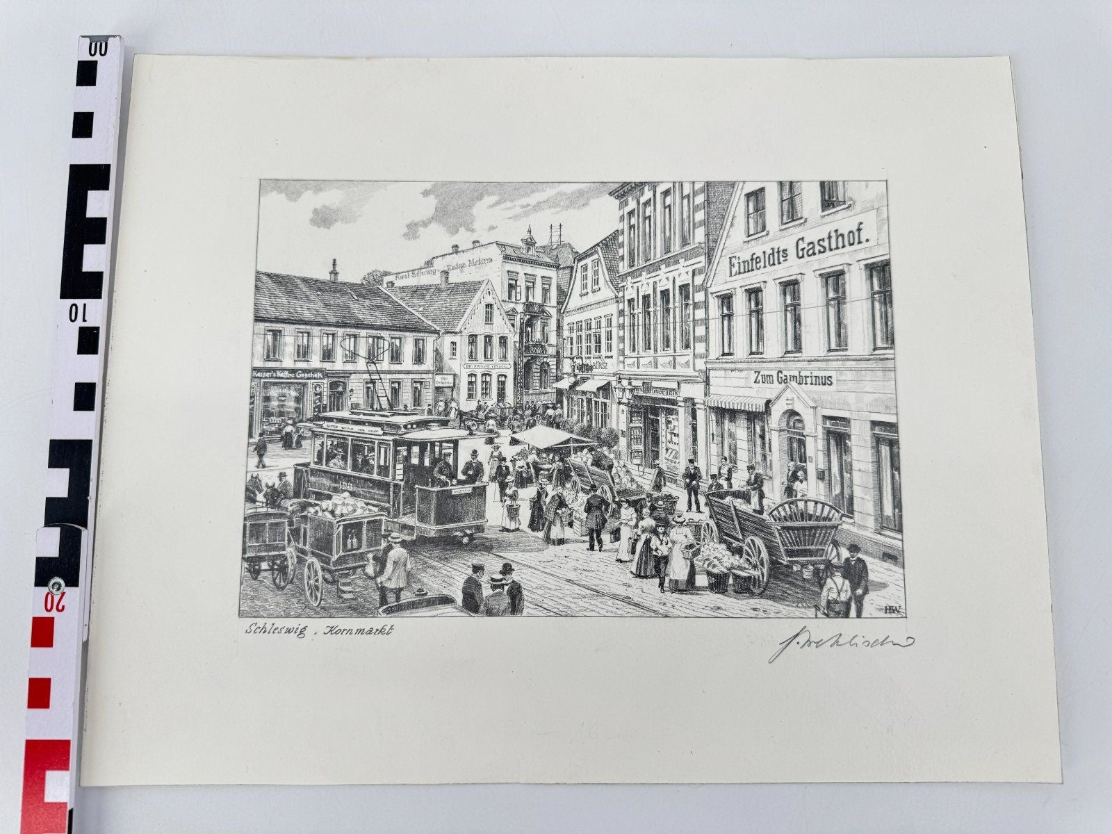 * HEINZ WEHLISCH ZEICHNUNG SCHLESWIG KORNMARKT ANSICHT SIGNIERT