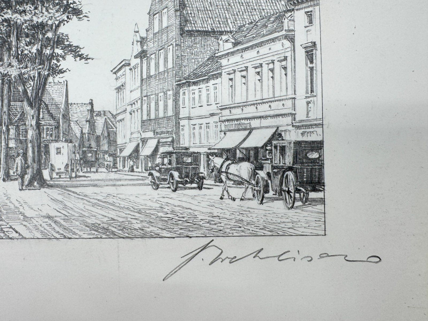 * HEINZ WEHLISCH ZEICHNUNG PLÖN MARKT ANSICHT SIGNIERT