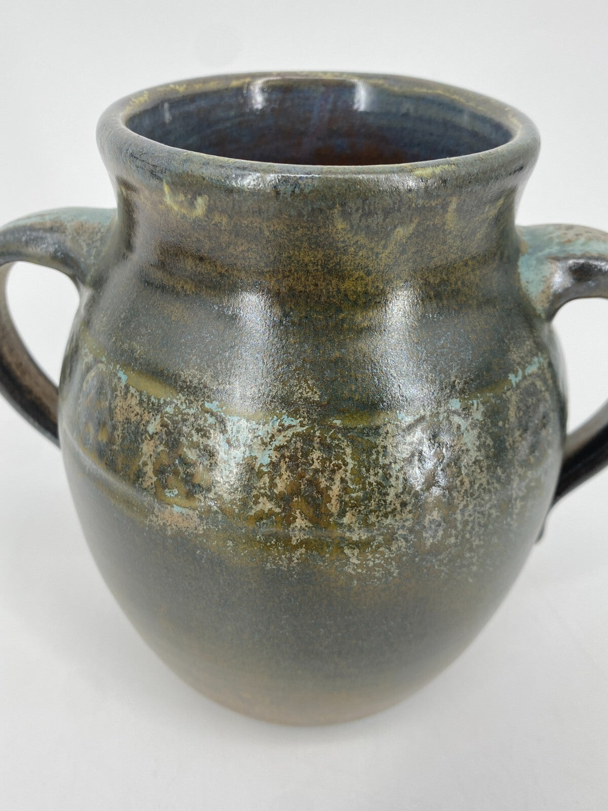 * STUDIO KERAMIK HENKEL VASE AMPHORE KRUG GEFÄß GRÜN BRAUN 15,5CM VINTAGE