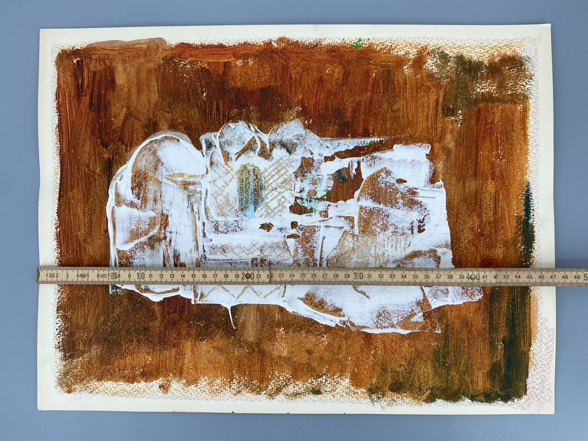*GEMÄLDE ACRYL ABSTRAKT LANDSCHAFT NAHOST GEBÄUDE WEIß BRAUN SIGRID HANNSE UNIKA