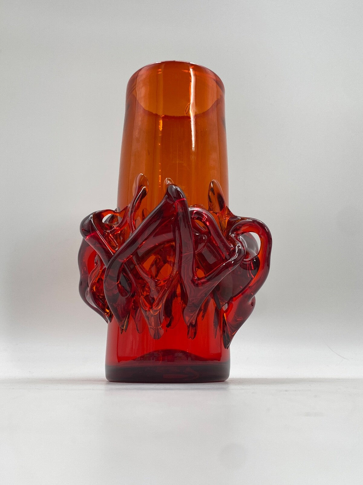 * VASE GLASVASE ROT JERZY SLUCZAN ORKUSZ KRAKAU GLASWAREN HANDARBEIT 70 VINTAGE