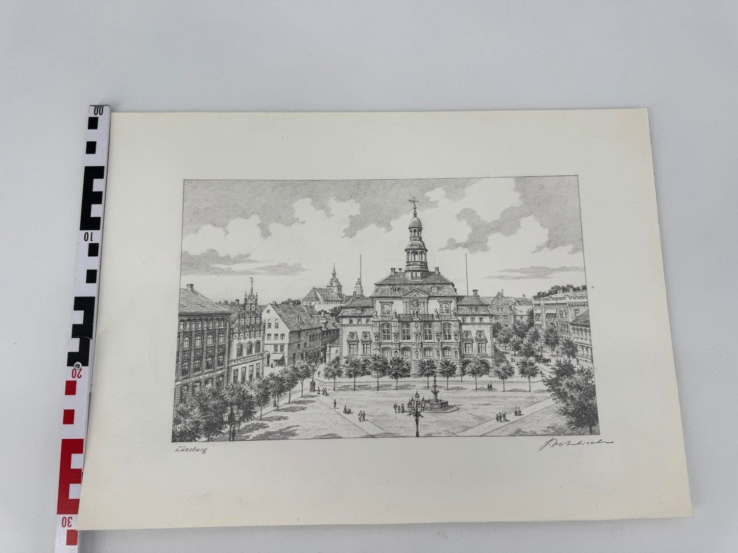 * HEINZ WEHLISCH ZEICHNUNG RATHAUS LÜNEBURG UM 1900 ANSICHT SIGNIERT