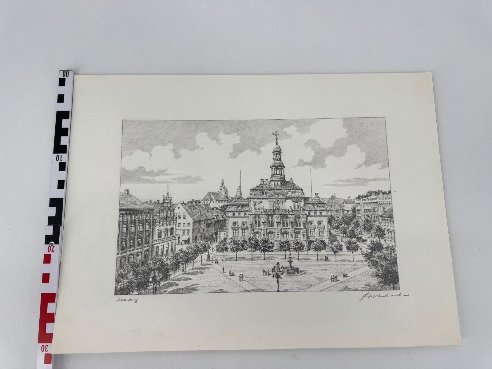 * HEINZ WEHLISCH ZEICHNUNG RATHAUS LÜNEBURG UM 1900 ANSICHT SIGNIERT