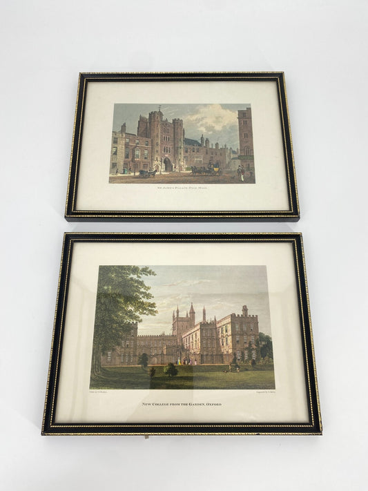 * 2 x DRUCK KUNSTDRUCK RADIERUNG NEW COLLEGE OXFORD ST. JAMES PALACE PALL MALL