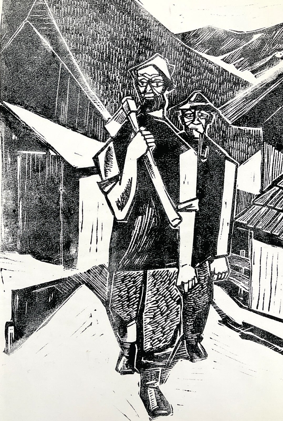 *LINOLSCHNITT WALTER KALOT HOLZKNECHTE 1967 ORIGINAL EXPRESSIONISMUS HOLZFÄLLER