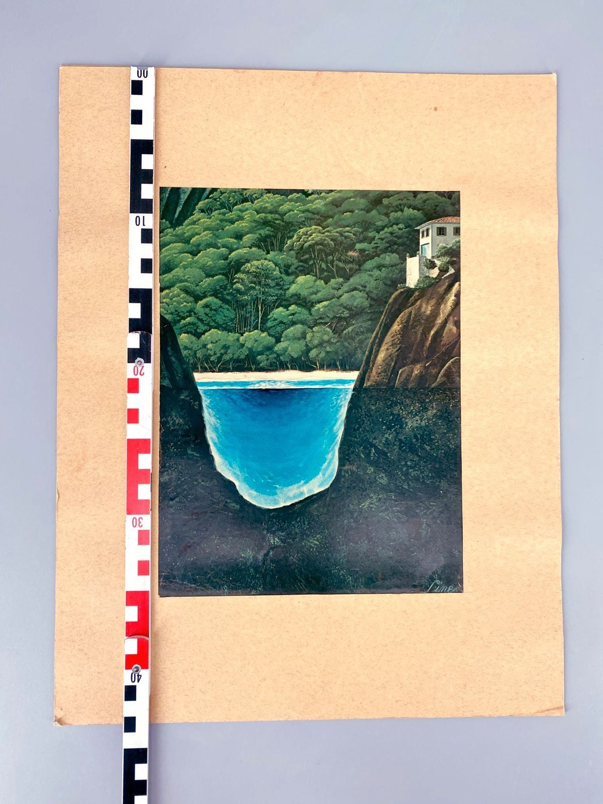 * GRAFIK KUNSTDRUCK LAGUNE KLIFF VILLA TROPEN 80ER VINTAGE LINE