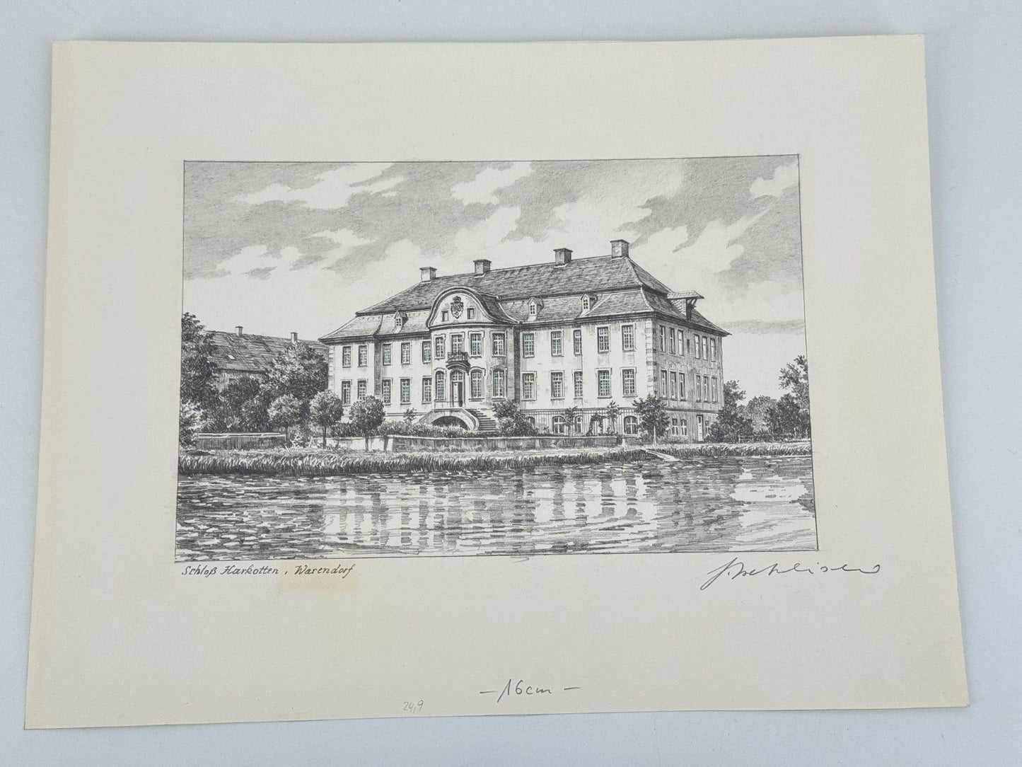 * HEINZ WEHLISCH ZEICHNUNG SCHLOß HARKOTTEN WARENDORF ANSICHT SIGNIERT