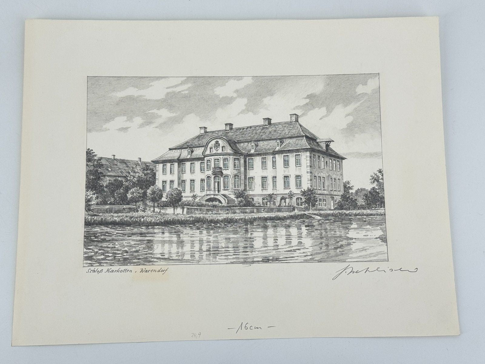 * HEINZ WEHLISCH ZEICHNUNG SCHLOß HARKOTTEN WARENDORF ANSICHT SIGNIERT