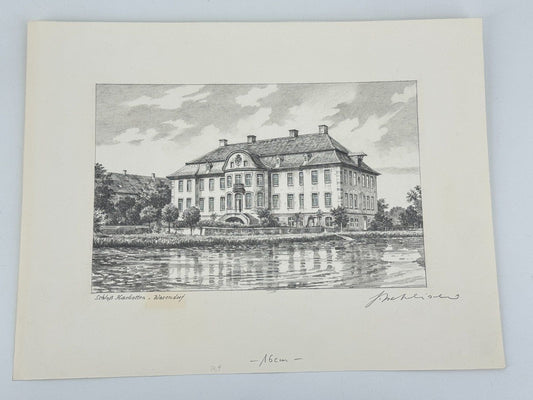* HEINZ WEHLISCH ZEICHNUNG SCHLOß HARKOTTEN WARENDORF ANSICHT SIGNIERT