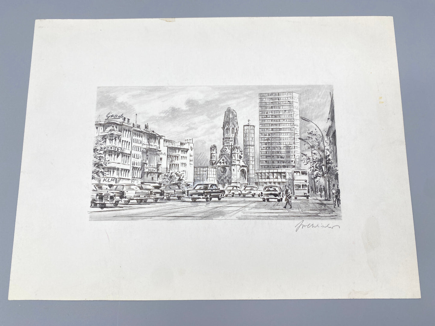 HEINZ WEHLISCH BERLIN KURFÜRSTENDAMM  GEDÄCHTNISKIRCHE  ORIGINAL ZEICHNUNG