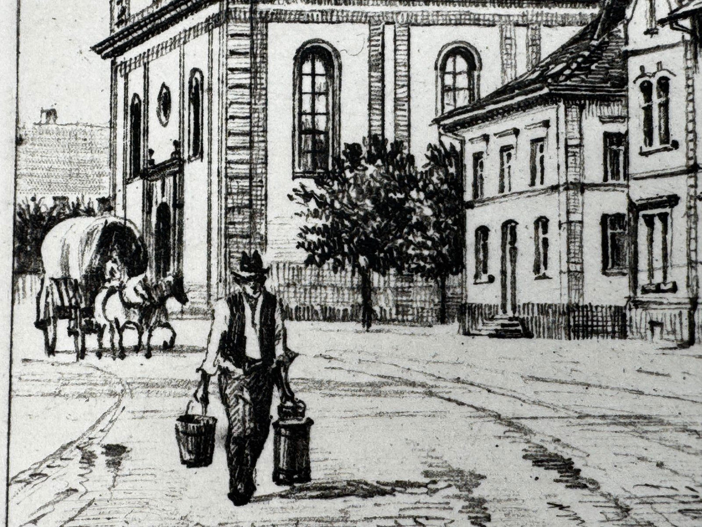 * HEINZ WEHLISCH ORIGINAL RADIERUNG KIRCHSTRAßE SCHUTTERWALD 1900